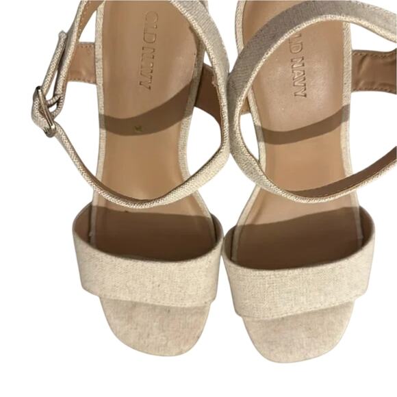 Old Navy Slingback Chunky Heel Sandal Shoes 10 Natural Beige New with Tags - Picture 12 of 13